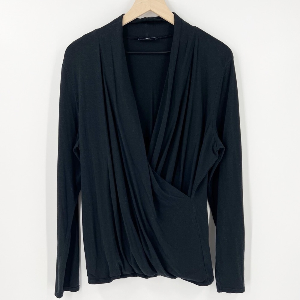 Magaschoni Collection Black Long Sleeve Cotton Modal Stretch Draped Top XL